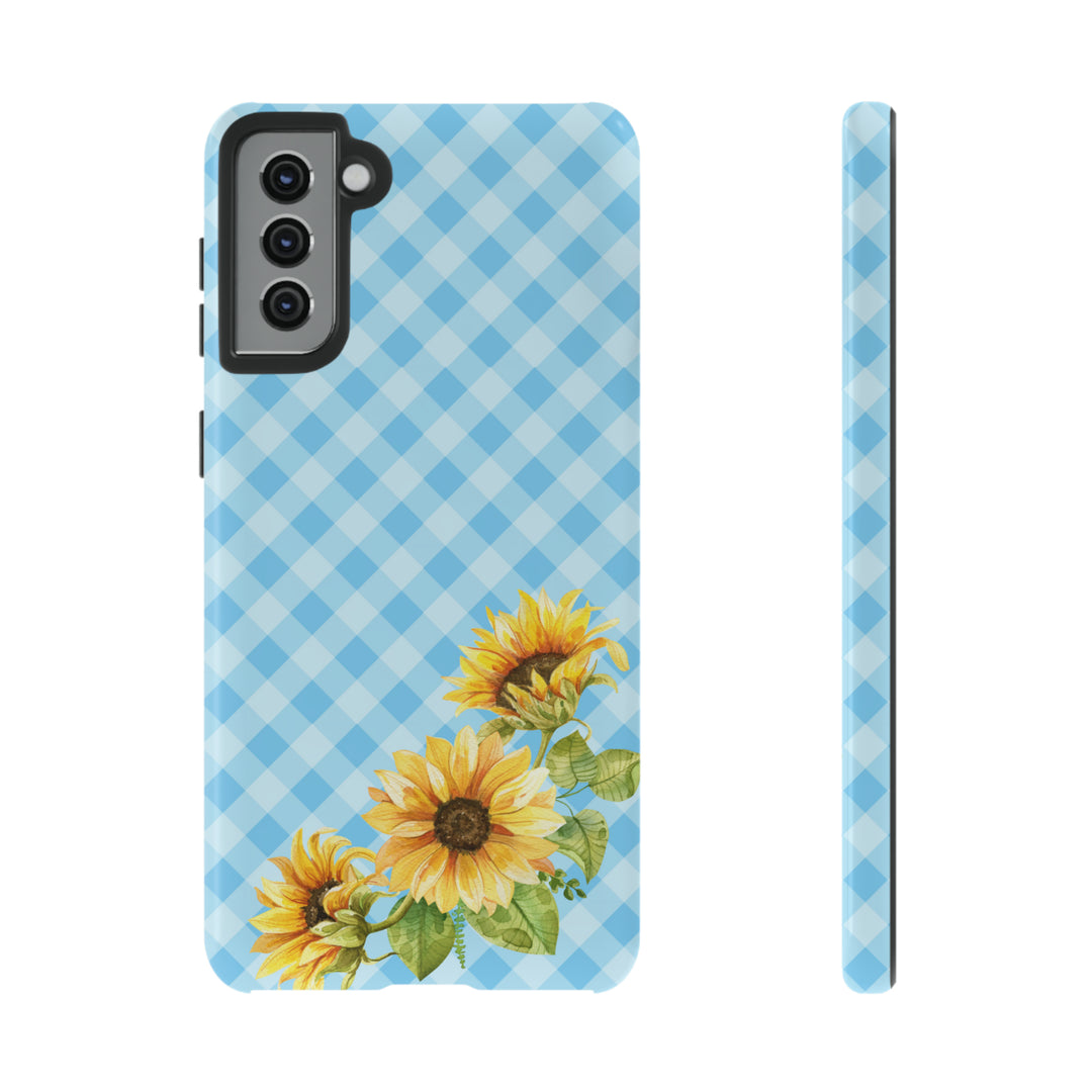 Blue Gingham Sunflower Phone Case