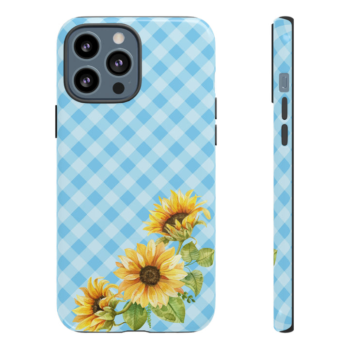 Blue Gingham Sunflower Phone Case