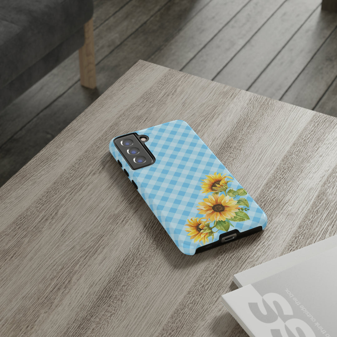 Blue Gingham Sunflower Phone Case