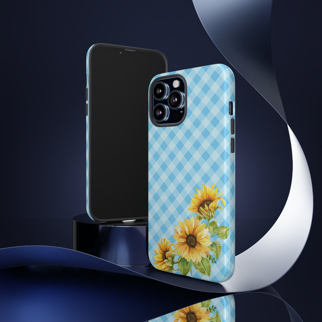 Blue Gingham Sunflower Phone Case