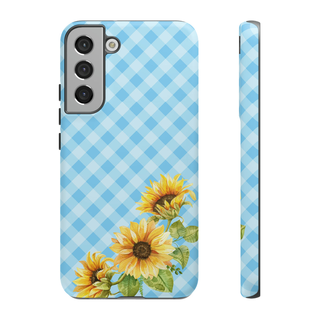 Blue Gingham Sunflower Phone Case