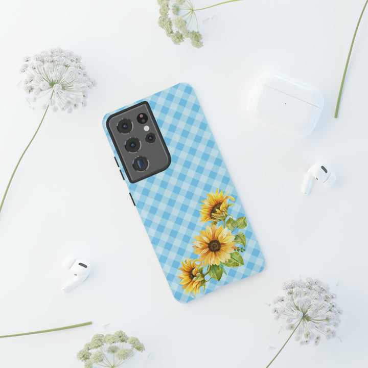 Blue Gingham Sunflower Phone Case