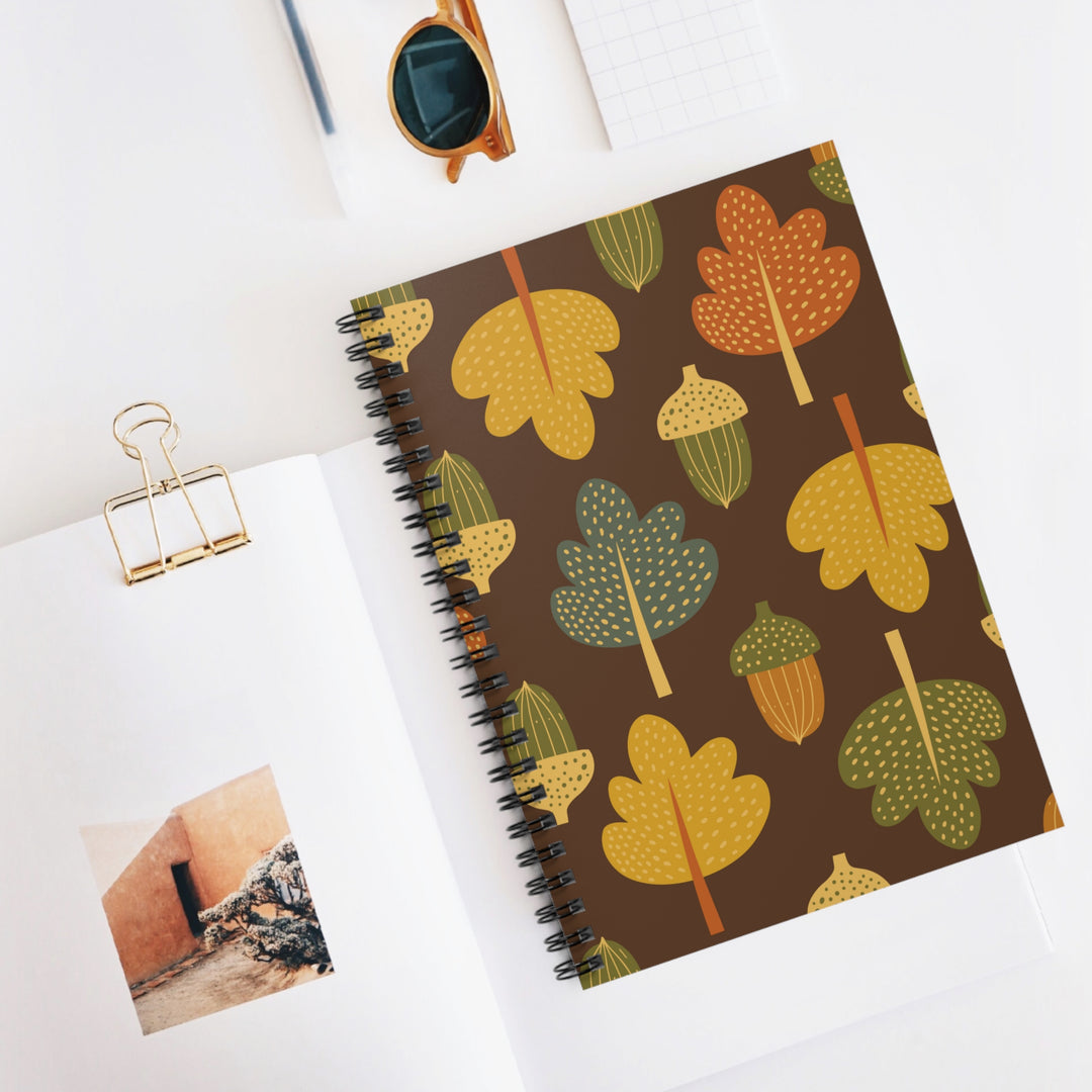 Autumn Whimsy Leaves & Acorns Spiral Notebook