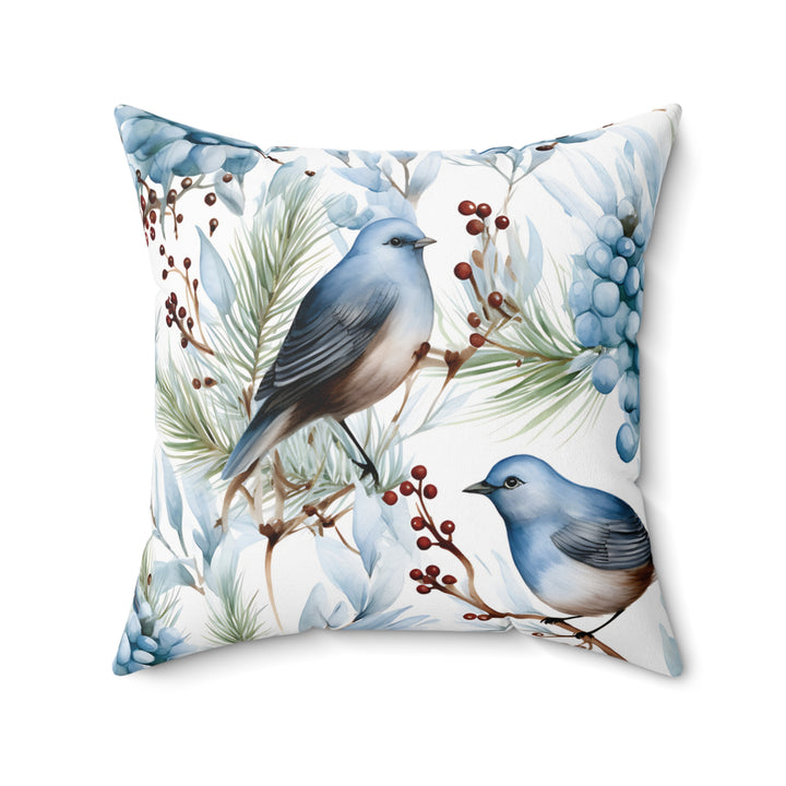 Icy Bluebird Pattern Winter Decorative Throw Pillow