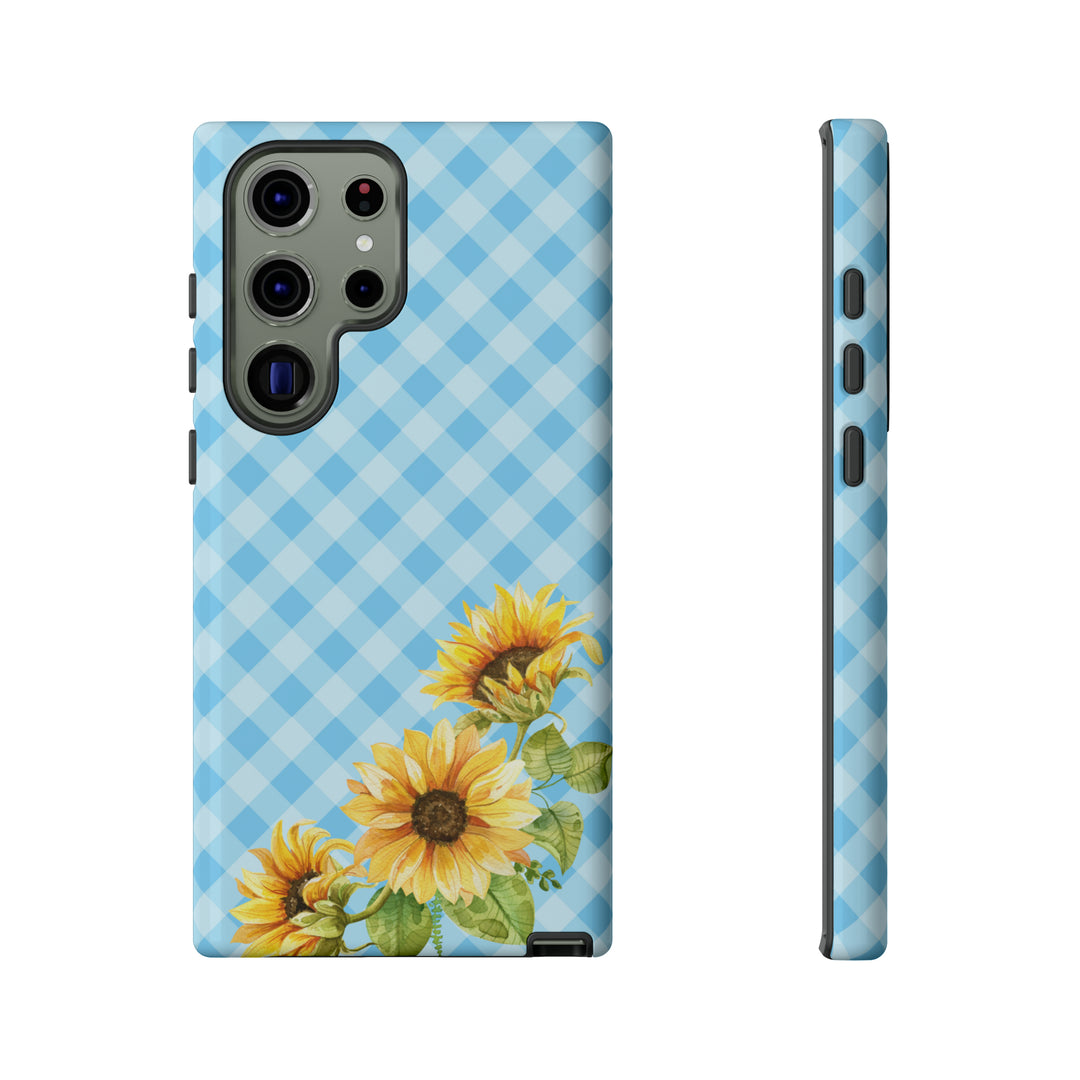 Blue Gingham Sunflower Phone Case