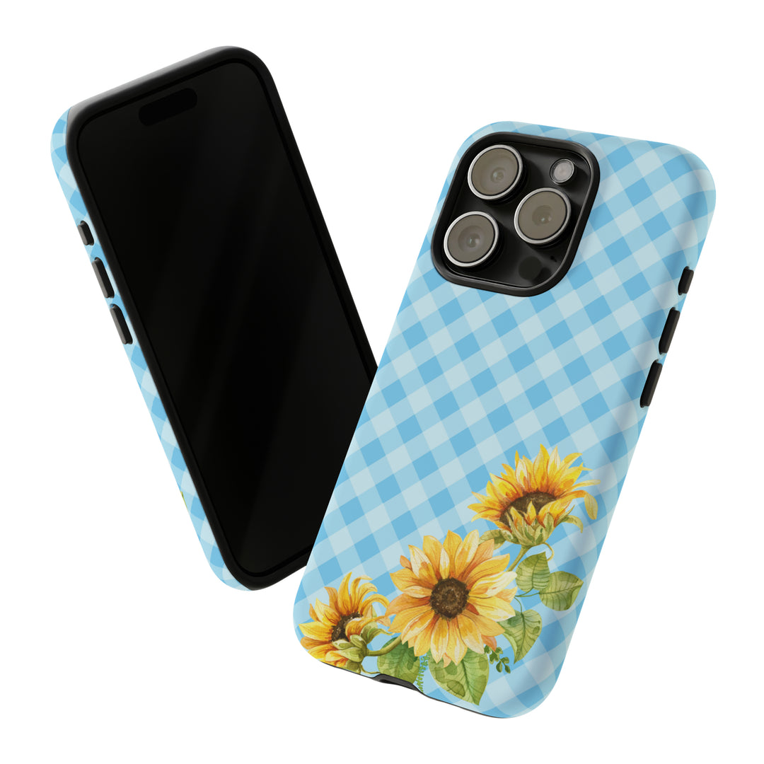 Blue Gingham Sunflower Phone Case