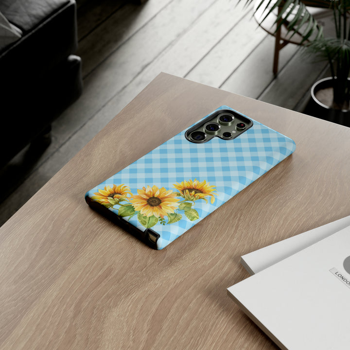 Blue Gingham Sunflower Phone Case