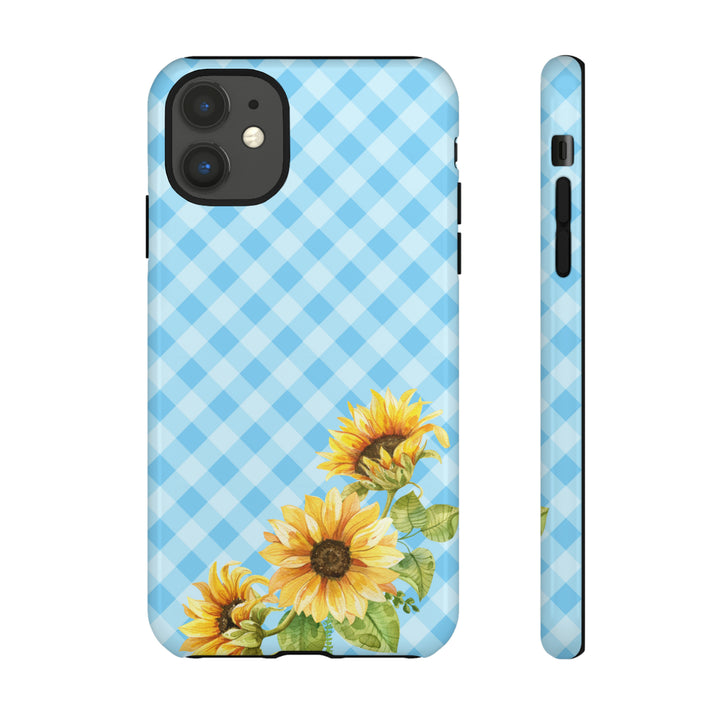 Blue Gingham Sunflower Phone Case