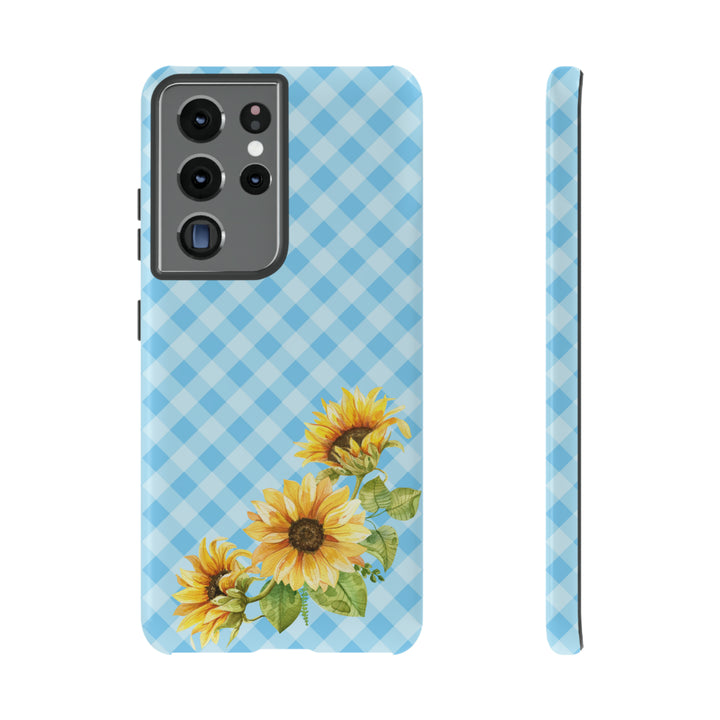 Blue Gingham Sunflower Phone Case