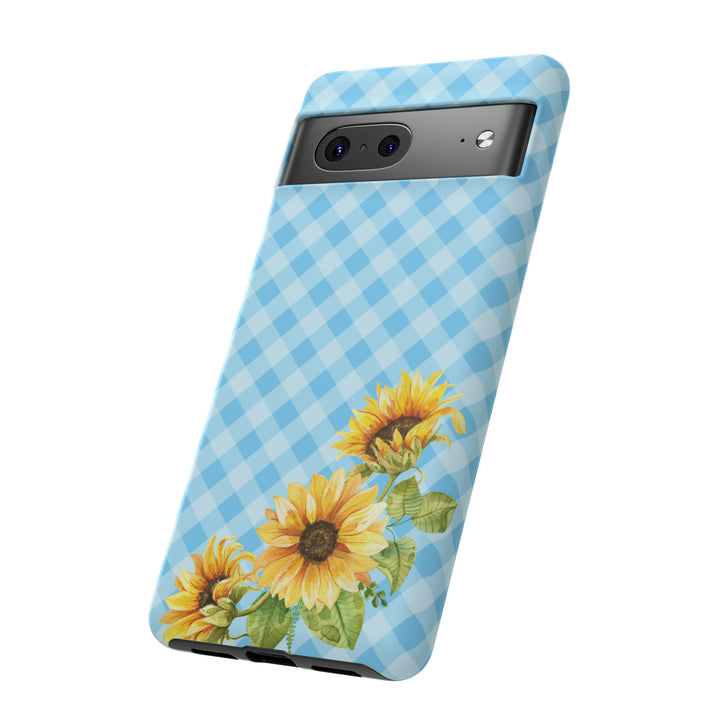 Blue Gingham Sunflower Phone Case