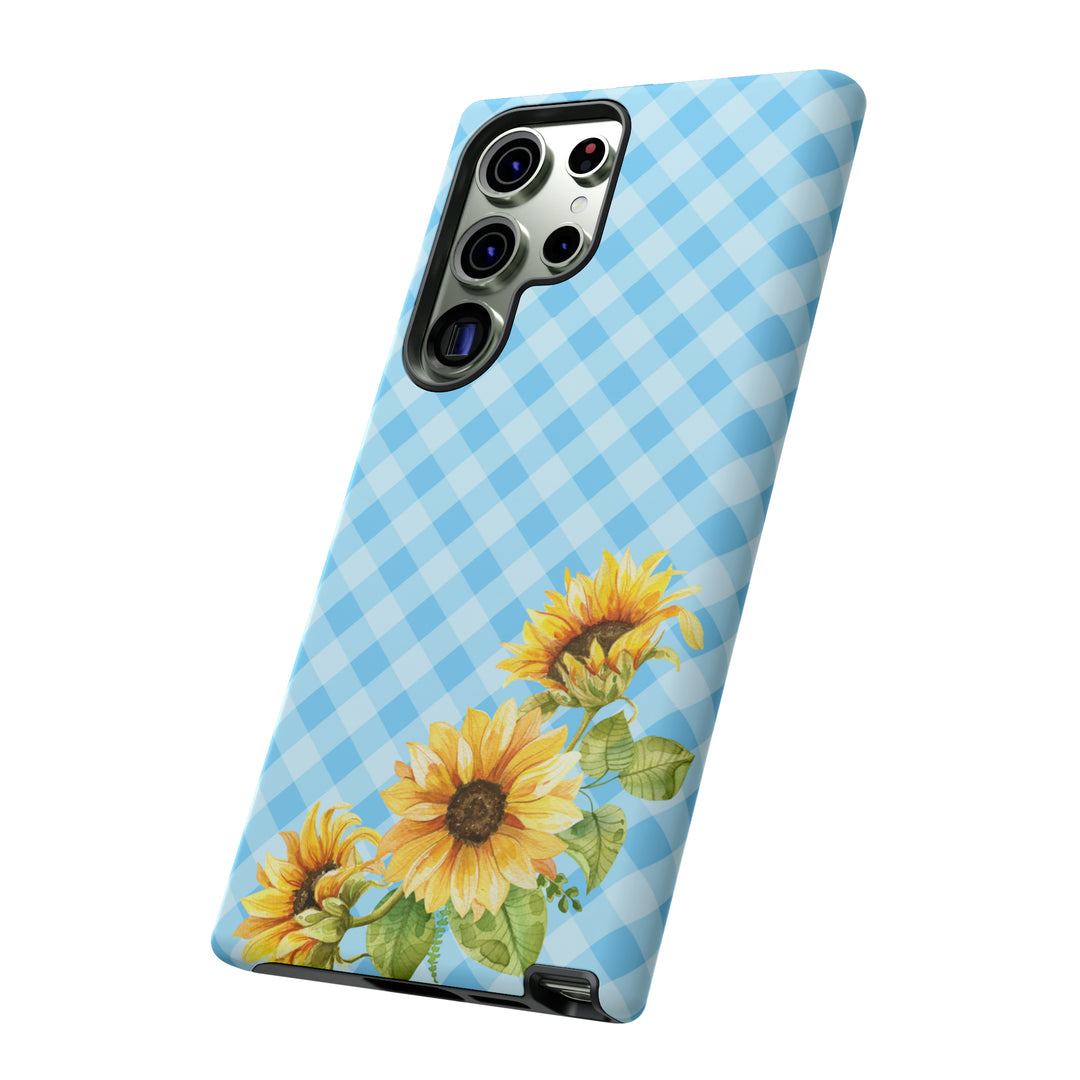 Blue Gingham Sunflower Phone Case