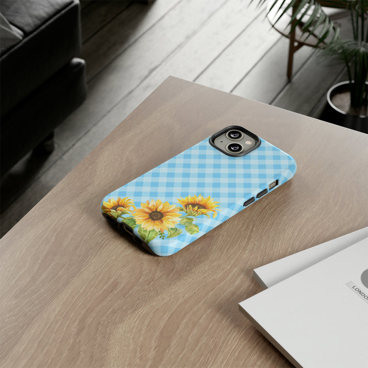 Blue Gingham Sunflower Phone Case