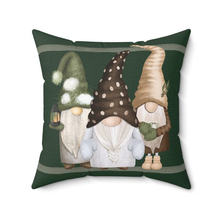 3 Green Gnomes Winter Decorative Throw Pillow