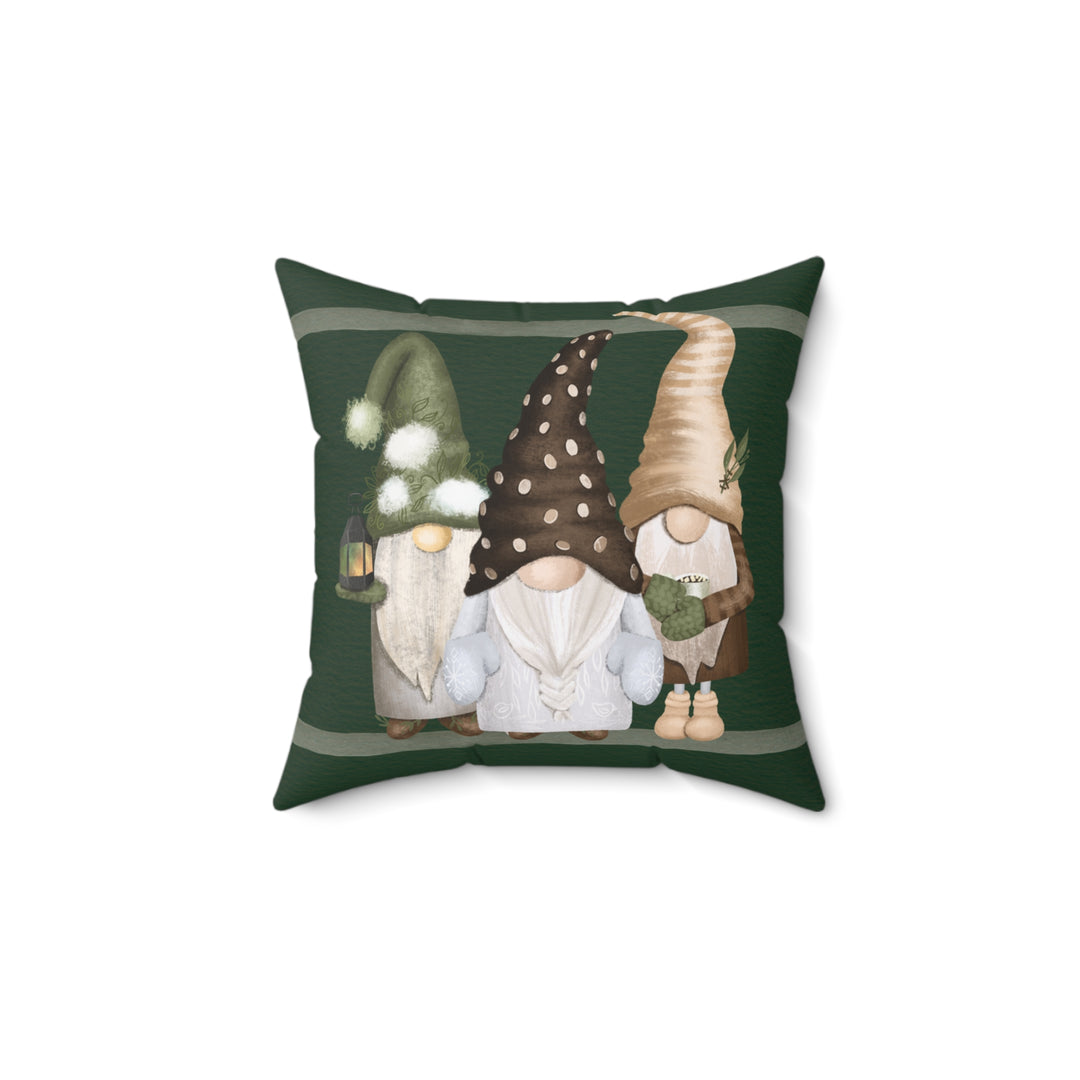 3 Green Gnomes Winter Decorative Throw Pillow