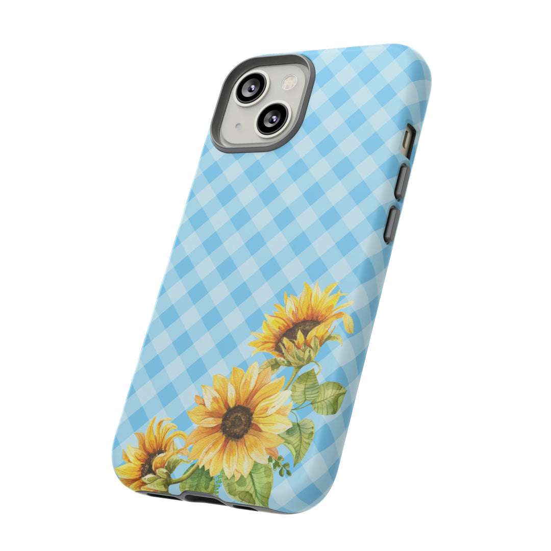 Blue Gingham Sunflower Phone Case