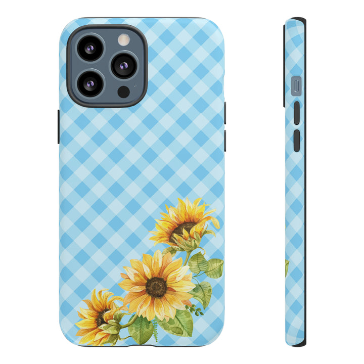 Blue Gingham Sunflower Phone Case