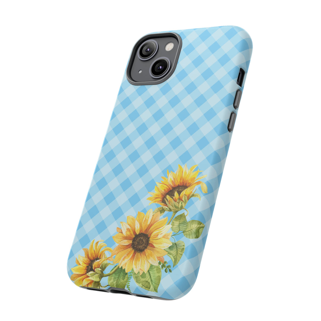 Blue Gingham Sunflower Phone Case