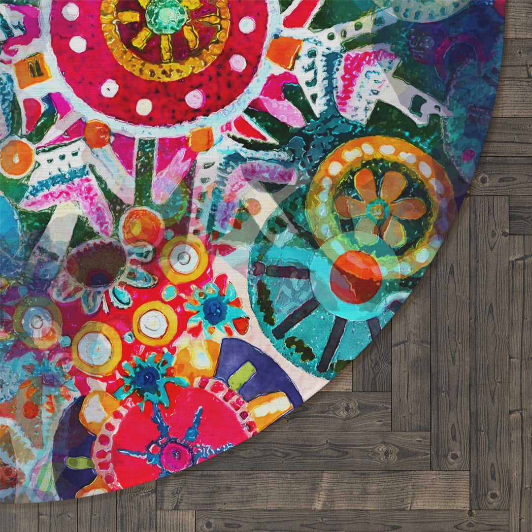 Colorful Snowflake Collage Round Area Rug