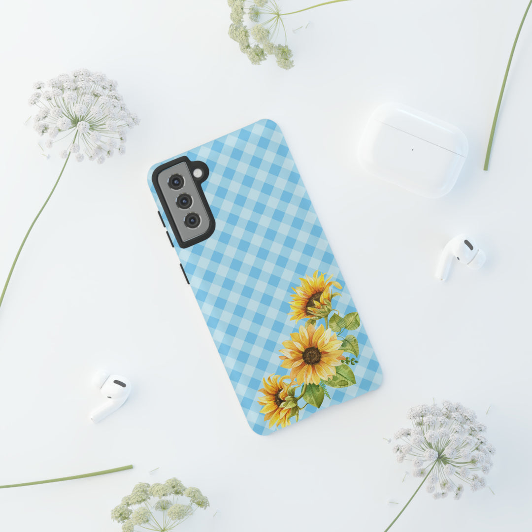 Blue Gingham Sunflower Phone Case