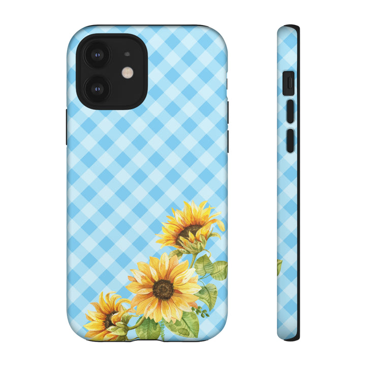 Blue Gingham Sunflower Phone Case