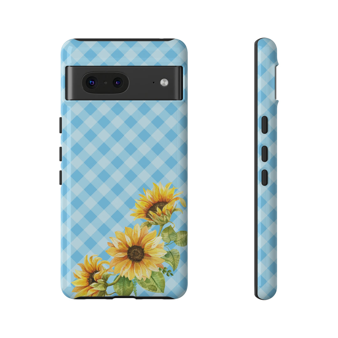 Blue Gingham Sunflower Phone Case