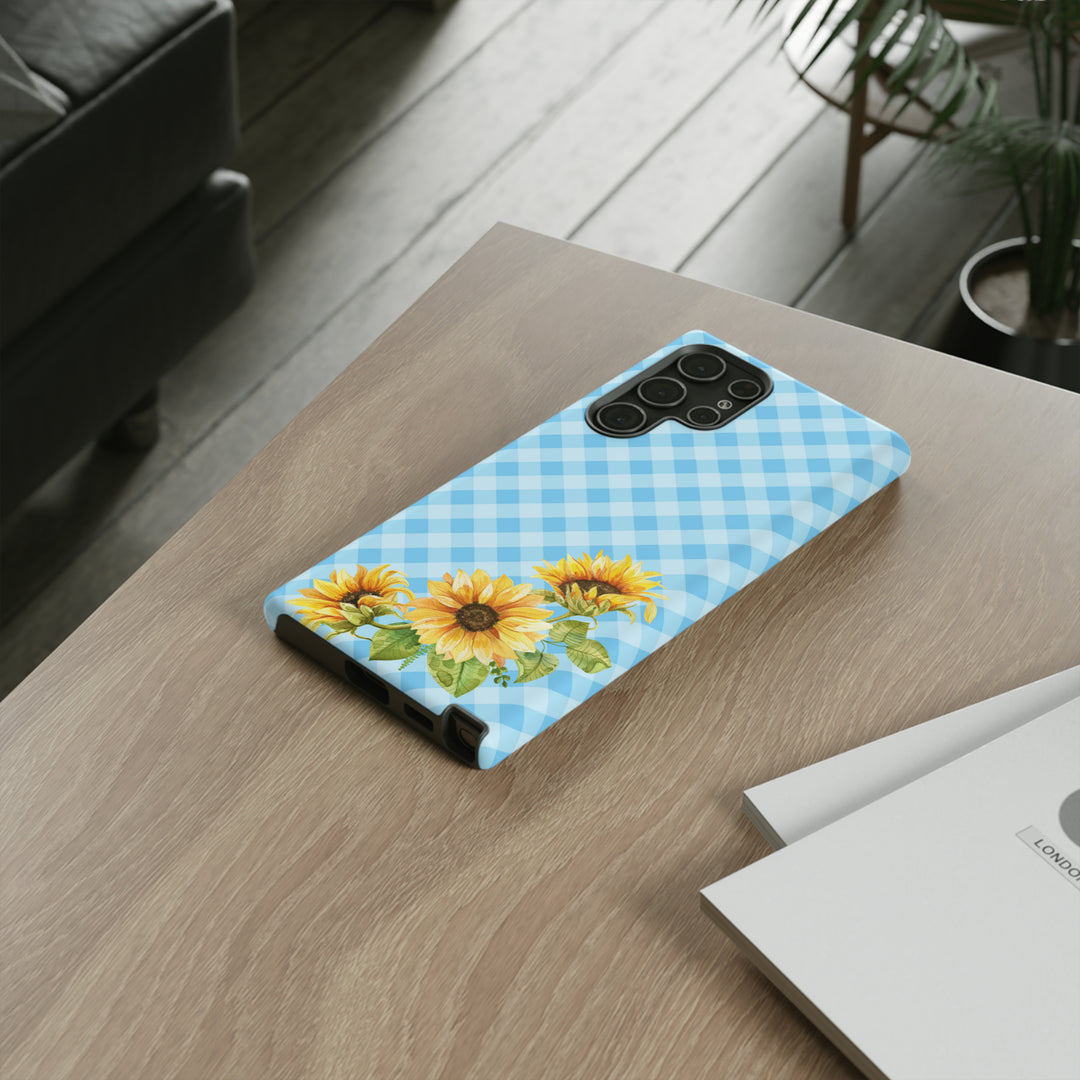 Blue Gingham Sunflower Phone Case