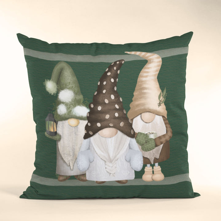 3 Green Gnomes Winter Decorative Throw Pillow