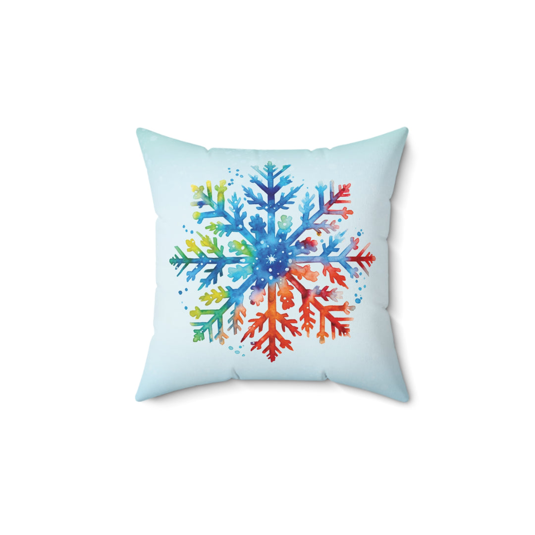 Rainbow Snowflake Icy Blue Winter Throw Pillow