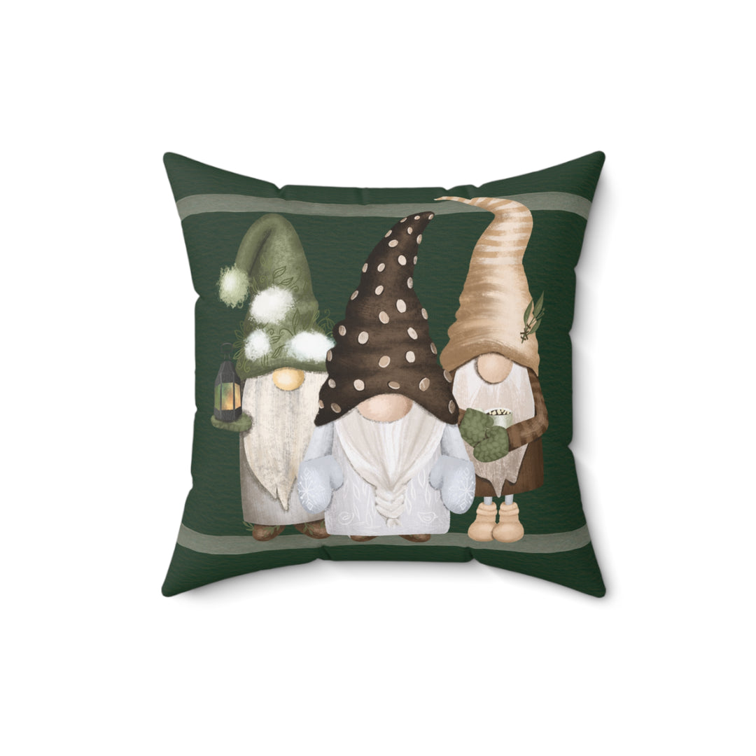 3 Green Gnomes Winter Decorative Throw Pillow