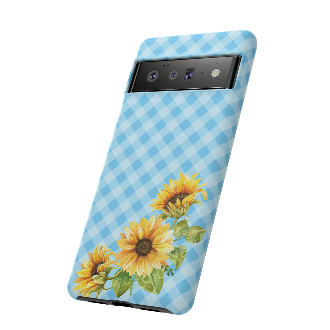 Blue Gingham Sunflower Phone Case