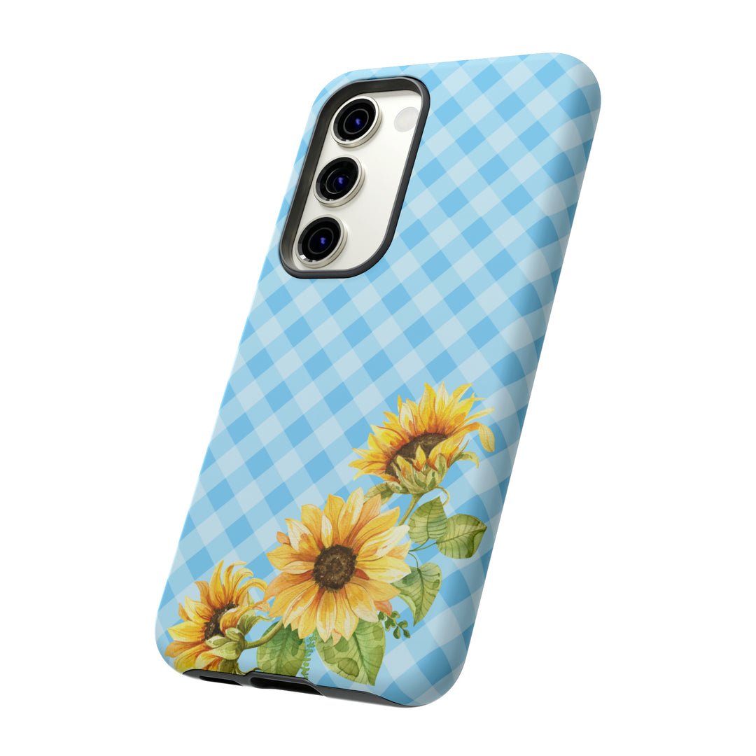 Blue Gingham Sunflower Phone Case