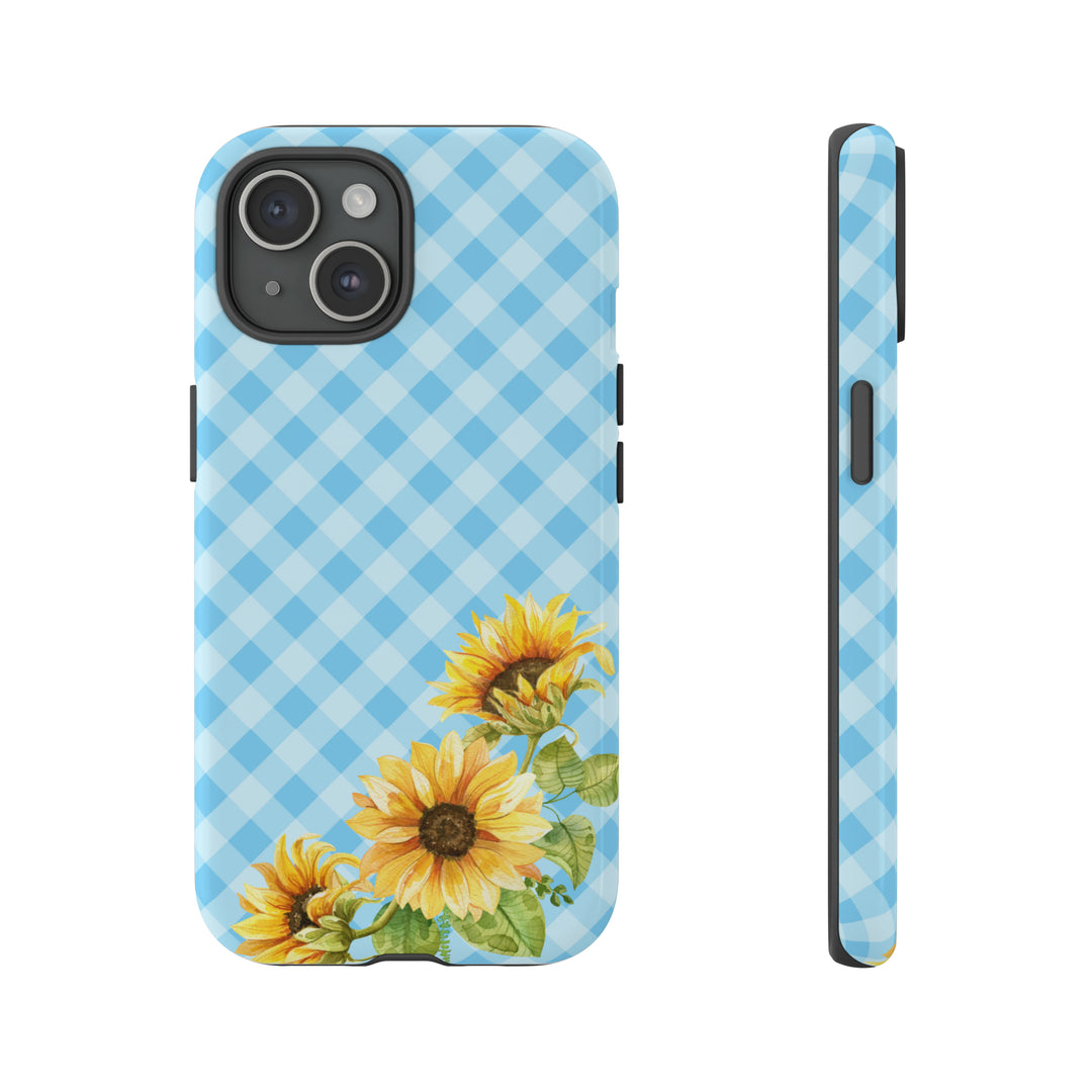 Blue Gingham Sunflower Phone Case