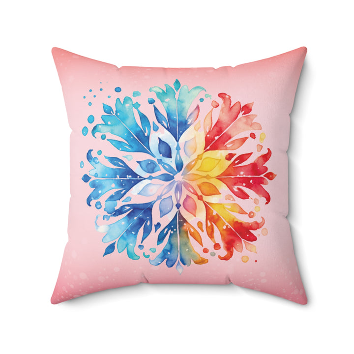 Rainbow Snowflake Icy Pink Winter Throw Pillow