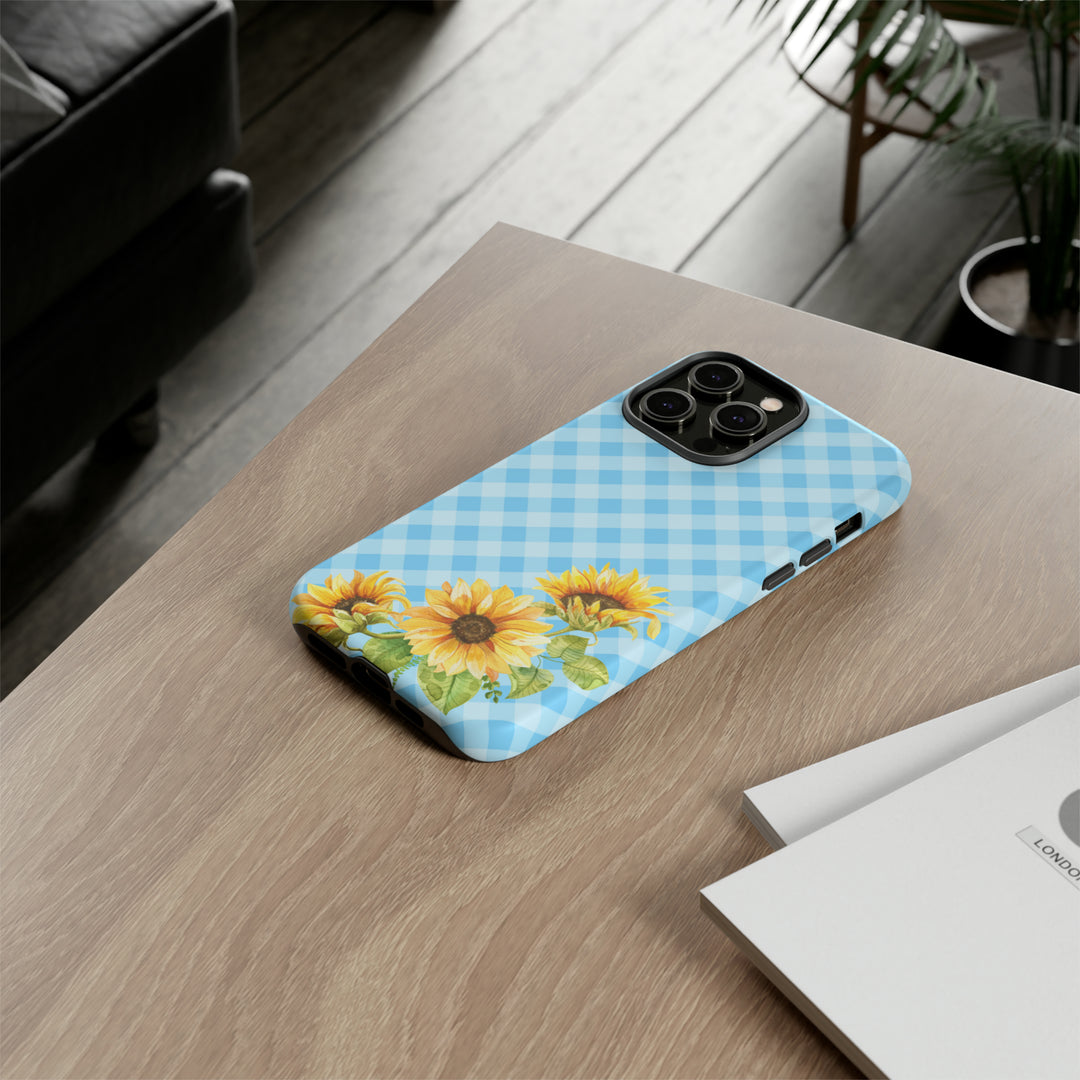 Blue Gingham Sunflower Phone Case