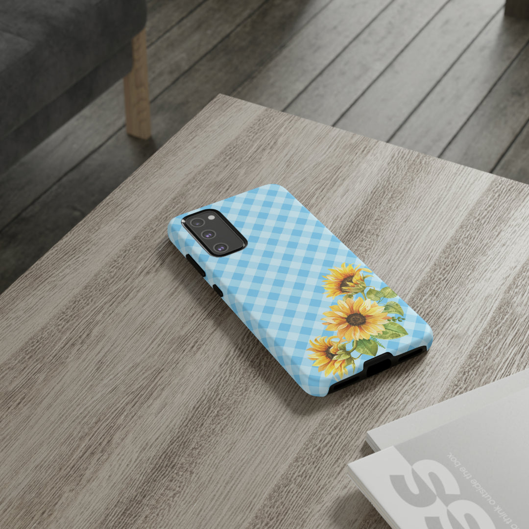 Blue Gingham Sunflower Phone Case