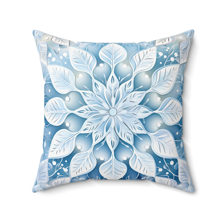 Icy Leaves Snowflake Pattern Winter Throw Pillow