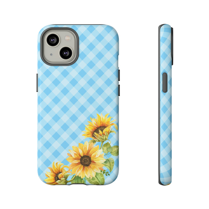 Blue Gingham Sunflower Phone Case