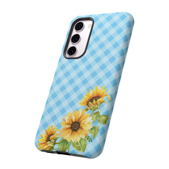 Blue Gingham Sunflower Phone Case