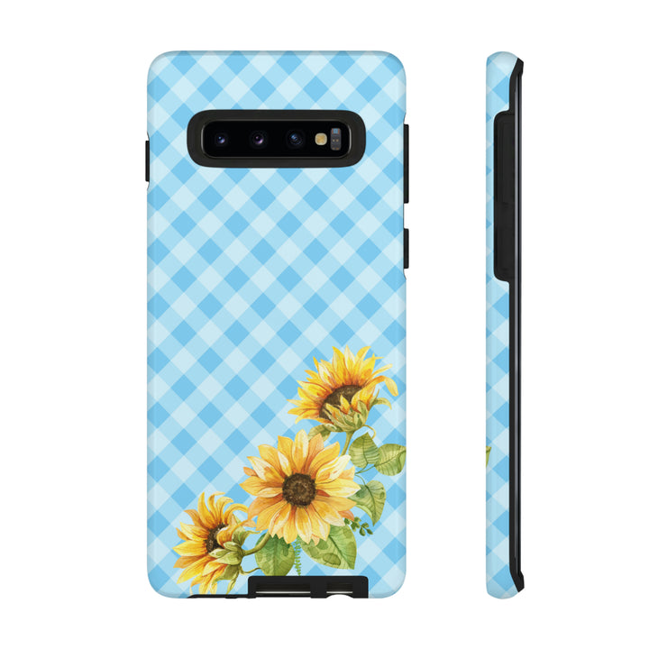 Blue Gingham Sunflower Phone Case