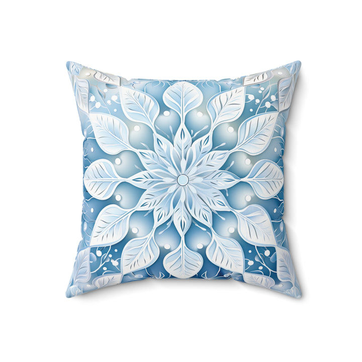 Icy Leaves Snowflake Pattern Winter Throw Pillow