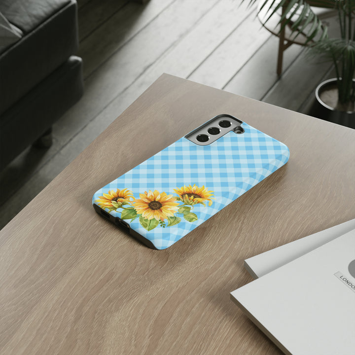 Blue Gingham Sunflower Phone Case