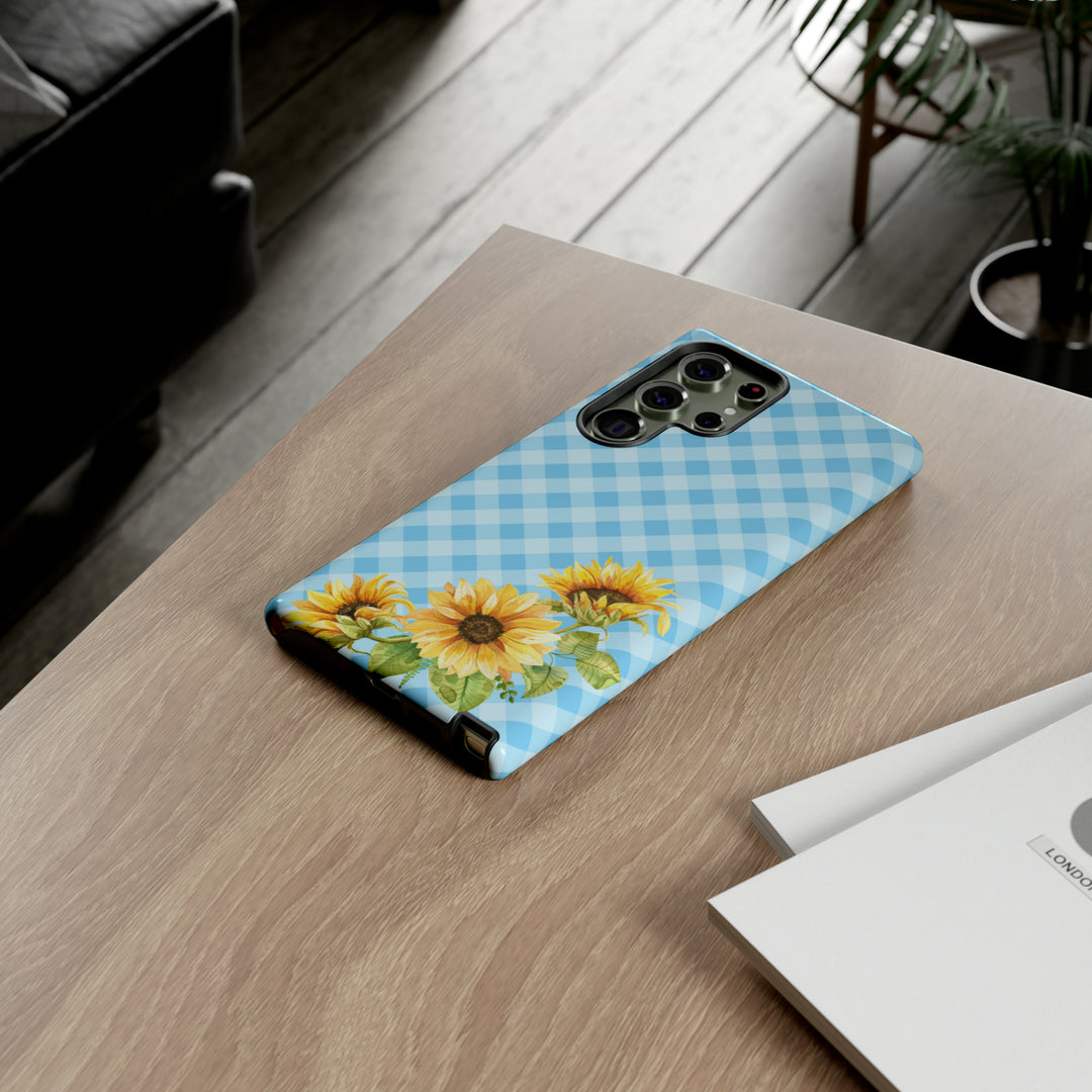 Blue Gingham Sunflower Phone Case