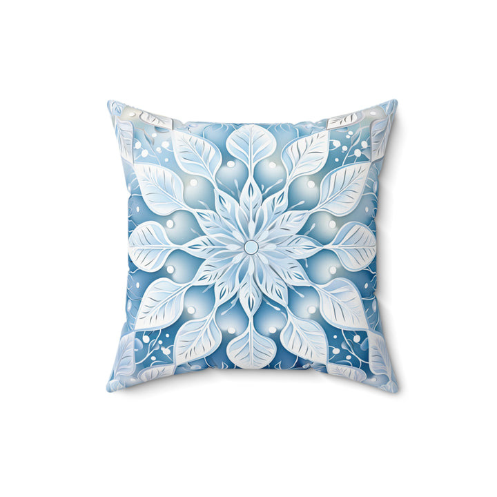 Icy Leaves Snowflake Pattern Winter Throw Pillow