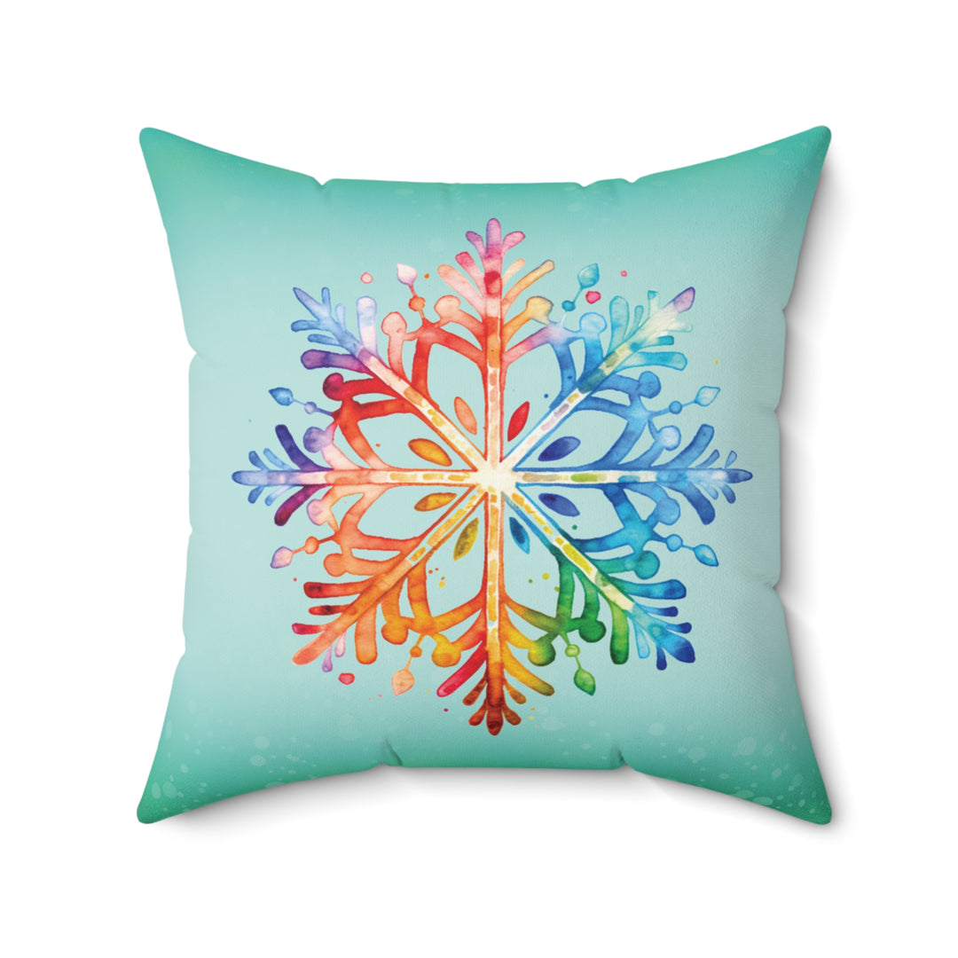 Rainbow Snowflake Icy Green Winter Throw Pillow