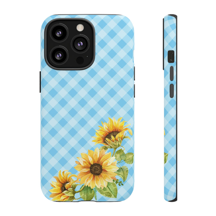 Blue Gingham Sunflower Phone Case