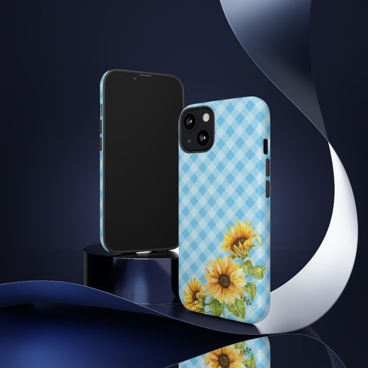 Blue Gingham Sunflower Phone Case