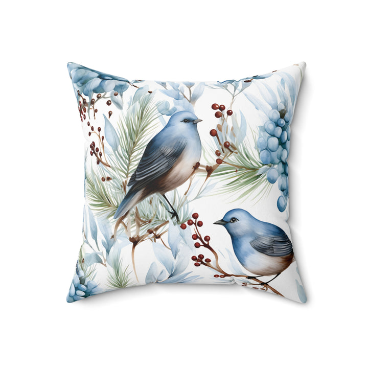 Icy Bluebird Pattern Winter Decorative Throw Pillow