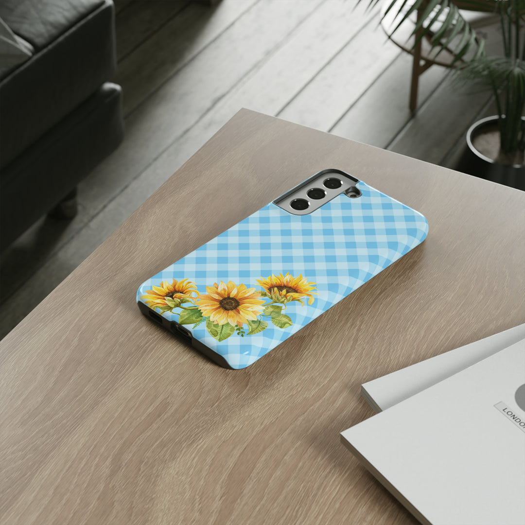 Blue Gingham Sunflower Phone Case