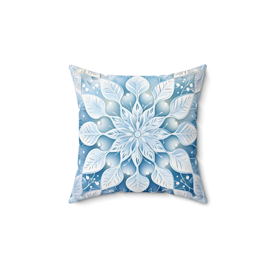 Icy Leaves Snowflake Pattern Winter Throw Pillow