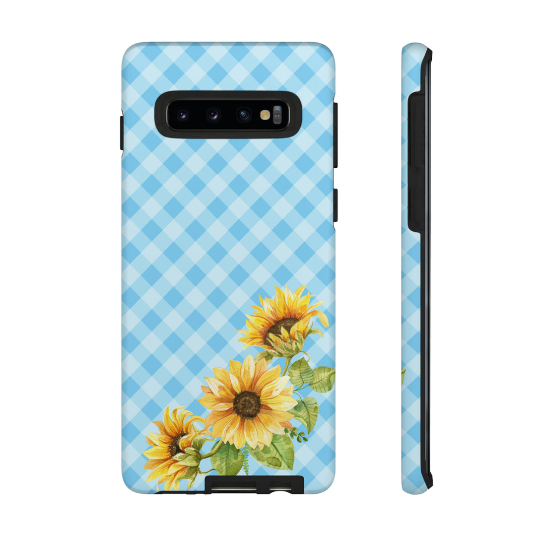 Blue Gingham Sunflower Phone Case